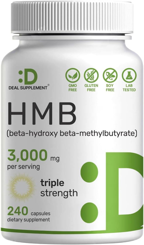 DEAL SUPPLEMENT Ultra Strength HMB Supplements - 3,000mg Per Serving, 240 Capsules | Third Party Tested | Supports