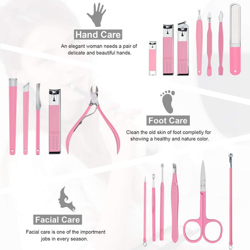 Professional Manicure Set, Nail Clippers Kit for Women, 18Pcs Stainless Steel Grooming