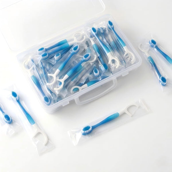HYLEBOR 65 Pack Mini Disposable Toothbrushes 5-in-1 Prepasted Travel Toothbrush with Toothpaste, Floss