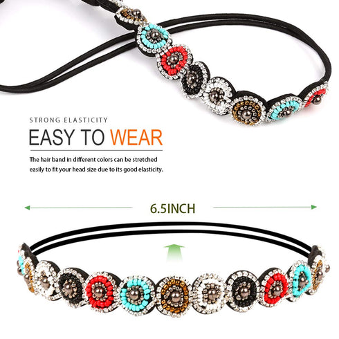 Teenitor 6pcs Rhinestone Beaded Headband, Multicolor Elastic Jewelry Hair Bands for Women & Girls