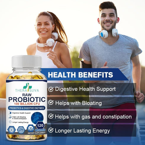 Probiotics 100 Billion CFU - 34 Strains + Digestive Enzyme Complex + Organic Prebiotics + Fruit & Veggie Complex, 120