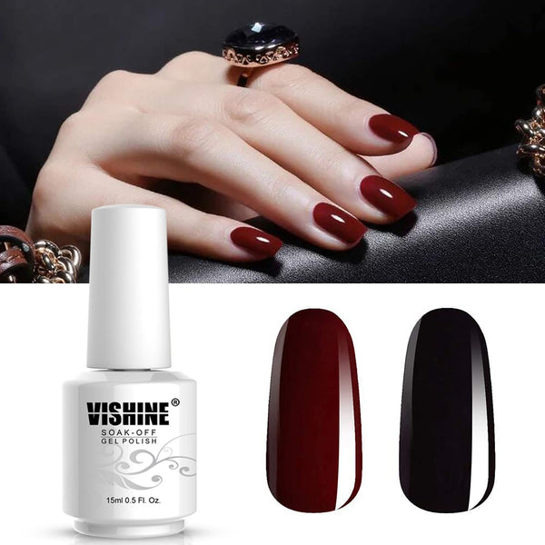 Vishine 2 Colors 15ml Nail Gel Polish Set, Black Dark Red Wine Color Soak Off UV LED Varnish