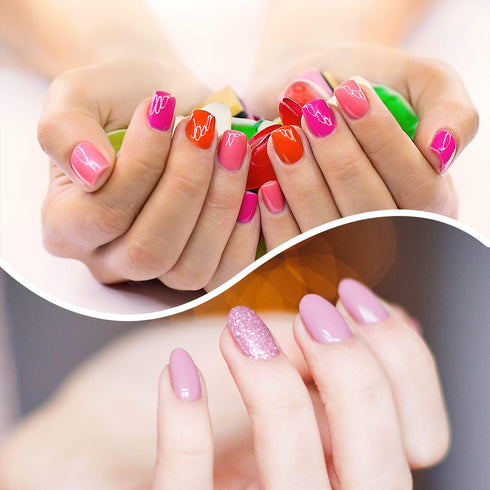 SILPECWEE Pink Nail Wraps for Women, Solid Color Glitter Self Adhesive Nail Polish Stickers with 1pc Nail File (16