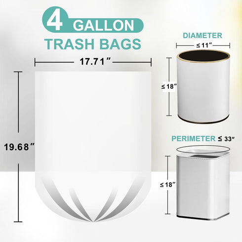 YUFDA 4 Gallon Trash Bags, 110 Count, Small Trash Bags for Bathroom, White, Point-Break Design