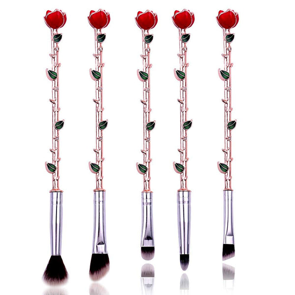 Rose Eye Makeup Brush Set - 5pcs Wand Brushes with Soft Synthetic Fiber for Eyebrow, Eyeshadow, Foundation, Rose Gold