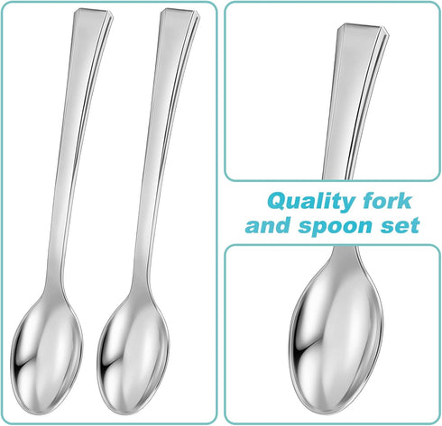 300 Pieces Plastic Mini Appetizer Forks and Spoons, 4.53 Inch Heavy Duty Disposable Silverware for Parties