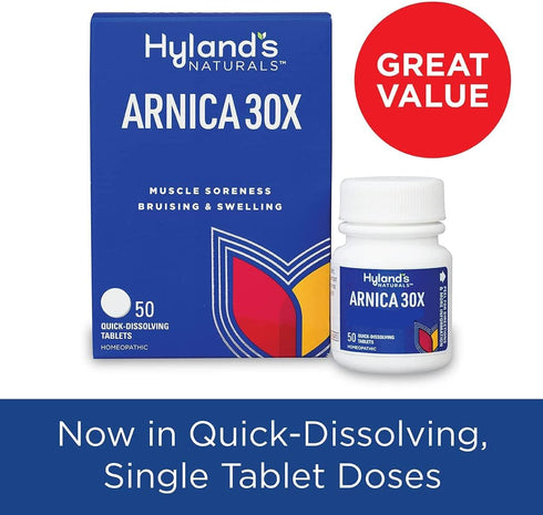 Hyland's Arnica 30x 50 Tablets (3 Pack = 150 Tablets) for Bruising, Swelling, Muscle Pain Relief
