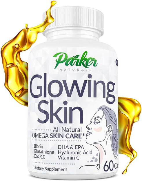 Glowing Skin Supplement - All Natural Skin Care with Biotin, Glutathione, Hyaluronic Acid, DHA/EPA Omega 3, 60 Caps
