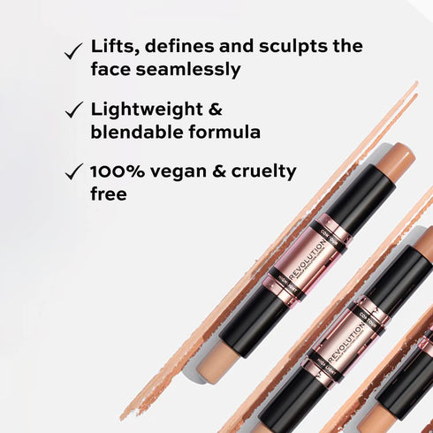 Revolution, Fast Base Contour Stick, Dual Ended, Sculpts & Defines Face, Lightweight, Blendable, Medium, 2 X 0.15 Oz