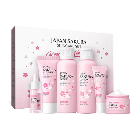 Skin Care Set JAPAN SAKURA - Women Beauty Gift Set with Cleanser, Toner, Lotion, Serum, Eye Cream, 6pcs
