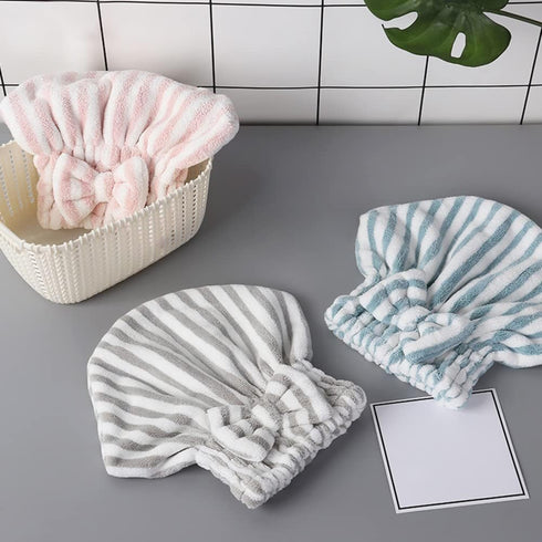 Microfiber Hair Towel Cap, Soft Absorbent Quick Drying Wrap Cap for Curly Thick Hair, 2 Pack (Pink & Gray White)