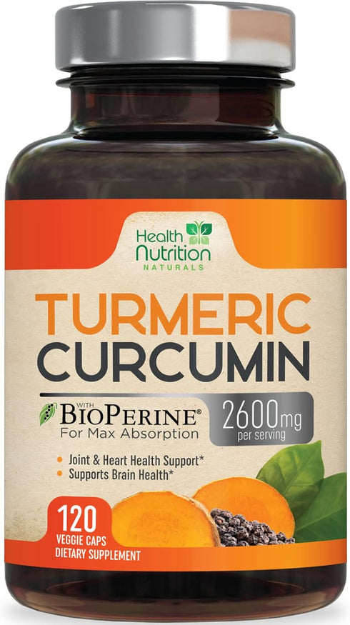 Turmeric Curcumin 2600mg with BioPerine Black Pepper Extract, 120 Capsules, Non-GMO, Joint Support