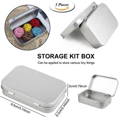 AKOAK 3 Pcs 3.7 x 2.4 x 0.8 Inches Silver Rectangular Empty Hinged Tins Box Containers for First Aid Kit,Survival Kits,Storage,Herbs,Pills,Crafts and More by AKOAK