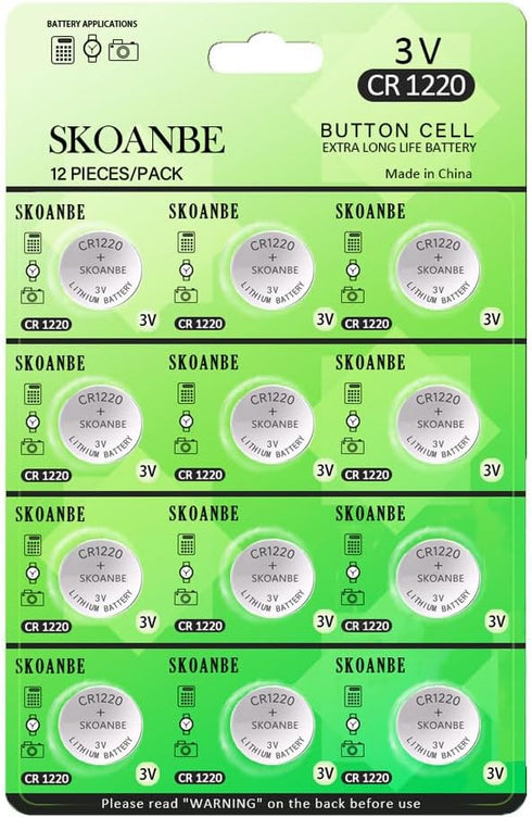 SKOANBE 12PCS CR1220 3V Lithium Button Coin Cell Battery - 1220