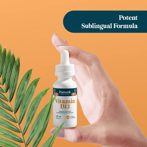 Pattern Wellness Vitamin B12 Supplement, 5000 mcg Liquid Drops, Citrus Flavored Vegan Support