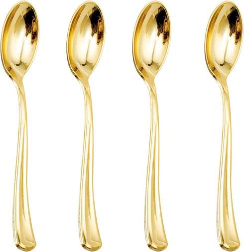 WDF 100 Pack Gold Plastic Spoons Disposable, 6.9 Inch Heavy Duty Spoons for Parties, Weddings