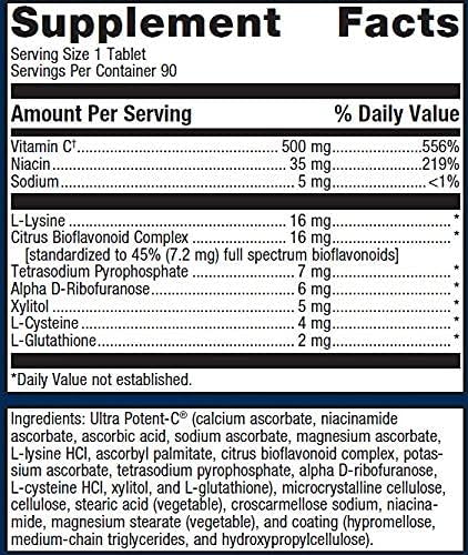 Metagenics Ultra Potent-C 500, Gentle Buffered Vitamin C Supplement, 90 Tablets