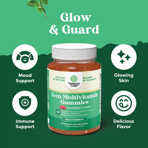 Sugar Free Gummy Vitamins for Teen Girls & Boys, Teen Multivitamin for Enhanced Immunity, Energy and Skin, 12-17 Gummies