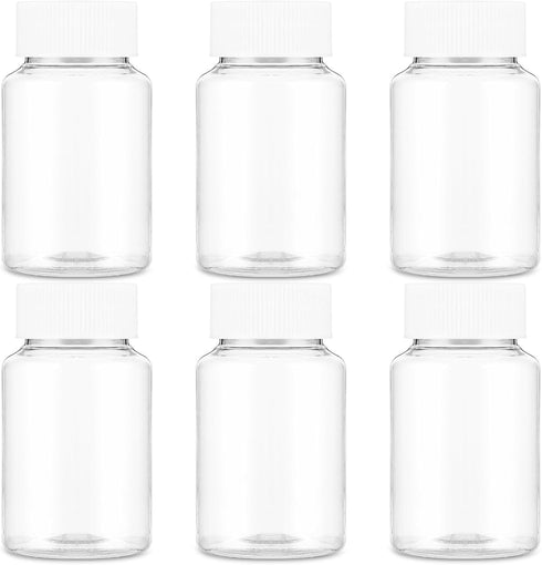 Sibba Clear Pill Bottle 6 Pcs Transparent 30ML Medicine Organizers, Leak Proof Caps for Toiletries Storage