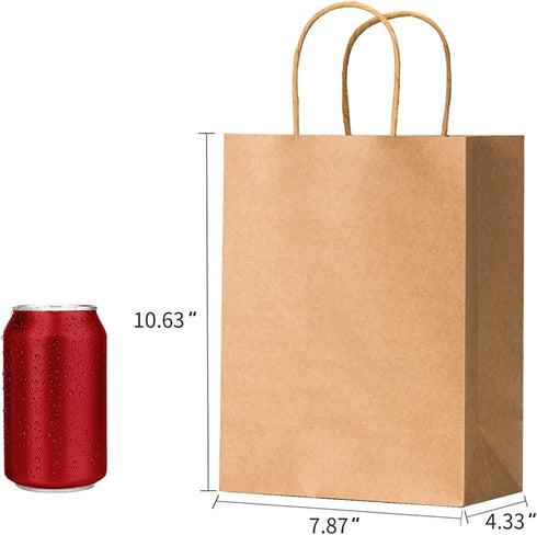 RACETOP 50Pcs Brown Gift Bags with Handles, 8x4.5x10.8 Inch Kraft Paper Bags, Bulk Gift Bags for Craft and Retail