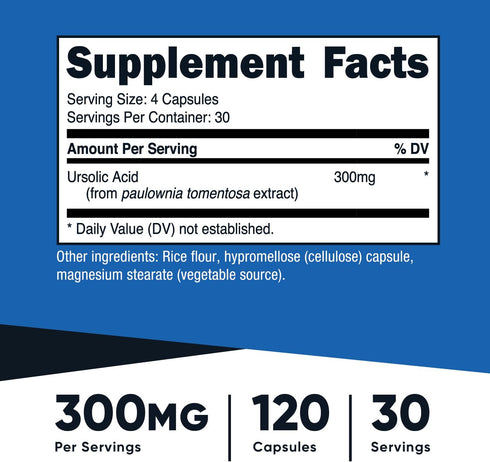 Nutricost Ursolic Acid 300mg, 120 Capsules - Vegetarian, Non GMO, Gluten Free, Soy Free