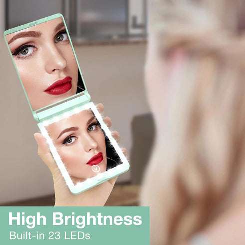 WOBSION Lighted Compact Mirror, Rechargeable Travel Makeup Mirror with Light, 1x/3x Magnifying, Gifts for Girls