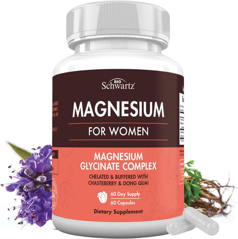 4 in 1 Magnesium Supplement for Women - Magnesium Glycinate with Chasteberry & Vitamin B6, 60 Capsules