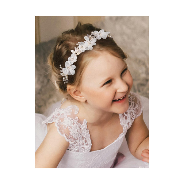 SWEETV Silver Flower Girl Headpiece for Wedding, Communion Headband for Girls, Princess Crystal Hair Accessories