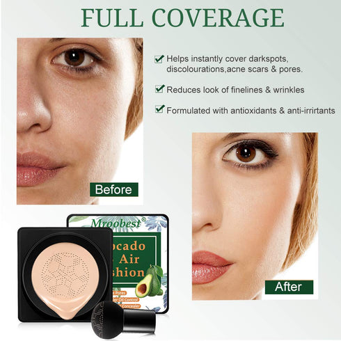 BB Mushroom Air Cushion, Avocado BB/CC Cream, All-Day Lasting Nude Foundation, Easy to Apply