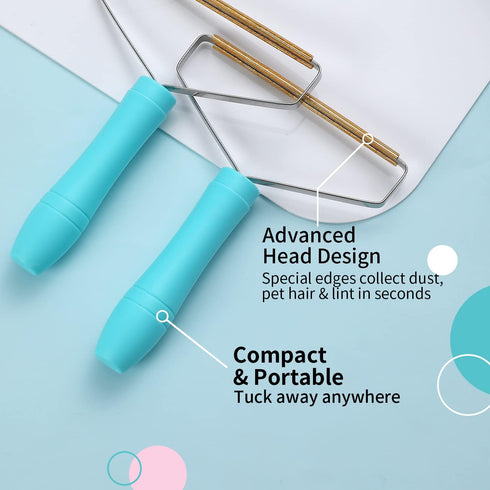 2PC Pet Hair Remover for Couch, Manual Dog Hair Cleaner Pro, Lint Shaver for Furniture, Carpet Rake Scraper - Blue