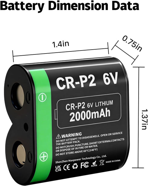 KOOAQQ CR-P2 2000mAh 6 223A, 2CR-P2, EL223AP DL223A, 4-Pack Batteries, (New Upgraded) Volt Lithium Photo Battery
