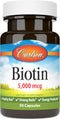 Carlson Biotin 5000 mcg - 50 Capsules for Healthy Hair, Strong Nails & Energy Production.