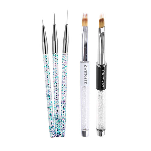 LWBTOSEE 2pc Nail Ombre Brush Set, Nail Art Painting Pen for UV Gel Polish Gradient Color and Rhinestone