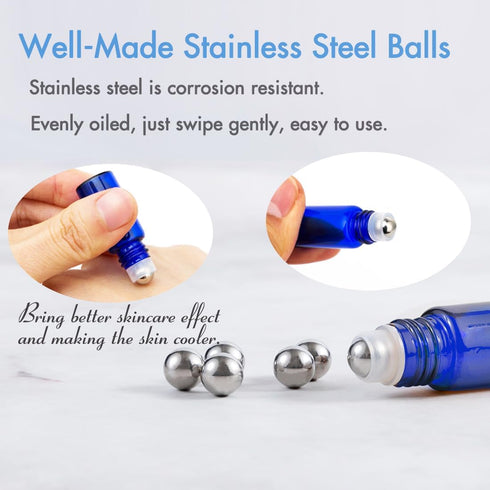 ZEJIA 24Pack 3ml Cobalt Blue Roller Bottles, Thick Glass Essential Oil Bottles with Stainless Steel Roller Ball and 2