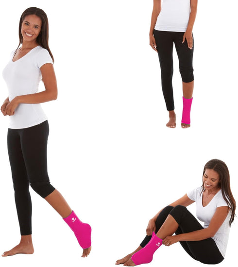 FOMI Hot Cold Ankle Foot Gel Ice Pack Wrap | Premium Comfort 360 Degree Solid Gel Cooling Compression (Pink)
