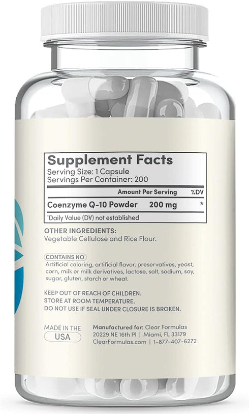 ClearFormulas Pure CoQ10 200mg, 200 Capsules (2 Pack), Quick Absorption, Non-GMO
