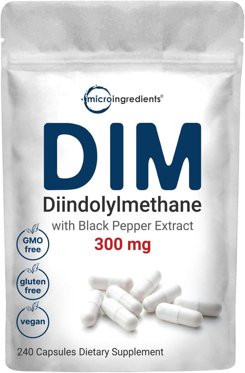 DIM Active Supplement, 240 Veggie Capsules, 300mg, 2 in 1 Formula for Estrogen Metabolism, Premium DIM-Plus