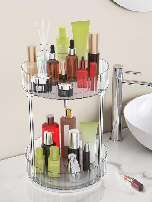 WNYT Rotating Makeup Organizer 2 Tiers-360 Rotating Makeup Organizer and Storage for Vanity Countertop,Acrylic Cosmetic Skincare Perfume Organizer,Dresser Bathroom Lazy Susan Organizers(Clear) by WNYT