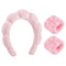 Sponge Spa Headband for Women, Makeup Headband and Wrist Washband Set, Pink Skincare Facial Headband for Face Washing