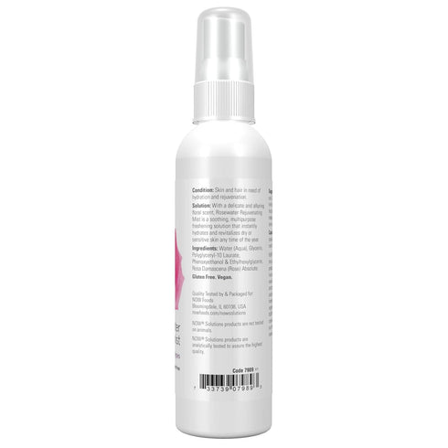 NOW Foods Solutions Rosewater Rejuvenating Mist, Hydration Spray for All Skin and Hair Types, 4-Ounce