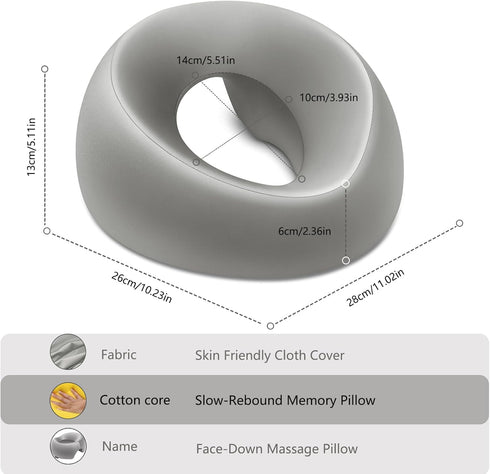 Memory Foam Prone Massage Pillow - Ergonomic Face Down Pillow for Massage Table, Home Sleeping & Post-Surgery Recovery