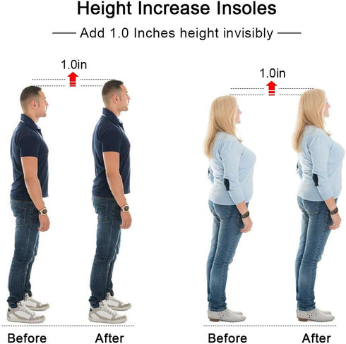 SQHT's Height Increase Insoles - Heel Shoe Lift Inserts for Men & Women, Cushion for Achilles Tendonitis (Large 1"
