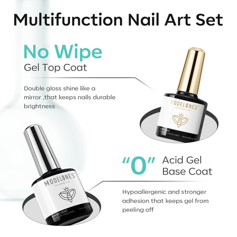 modelones Nail Dehydrator and Primer Set with Gel Base & Top Coat, Acid Free Acrylic Nail Supplies Starter Kit