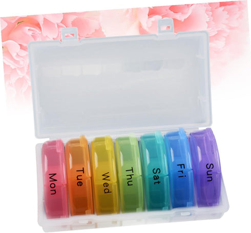 SHOWERORO Compartment Rainbow Color Weekly Pill Box Organizer Portable Round Medicine Dispenser Case with Food-Grade PP