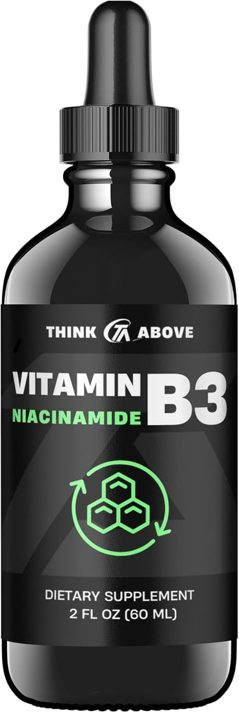 Vitamin B3 Niacinamide Liquid - Non Flush Form of B3 Niacin Drops for Women and Men, Easy to Swallow 2oz (60ml)