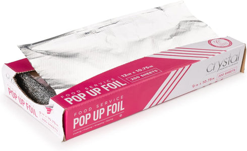 Crystal by Crystalware Aluminum Foil Sheets: Precut Pop Up Foil for Cooking and Storing Food, 200 Sheets