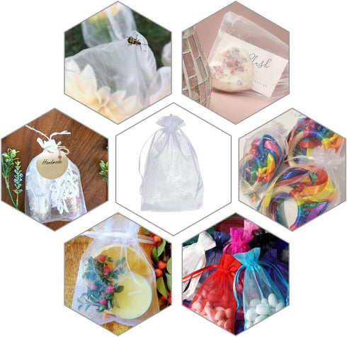 G2PLUS 100PCS White Organza Bags, 4x6 in, Sheer Mesh Drawstring Gift Bags for Wedding Favors