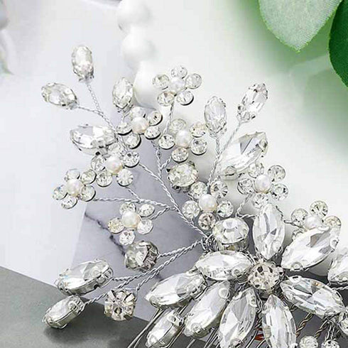 Unsutuo Crystal Bride Wedding Hair Comb, Silver Rhinestone Flower Bridal Hair Accessories for Women
