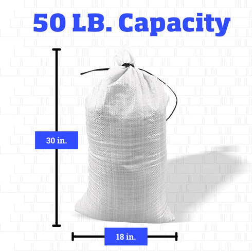 DURASACK Large Heavy Duty Sand Bags, 10 Count, 50 lbs Capacity, 18x30 inches, White, UV Protection for Flood Control