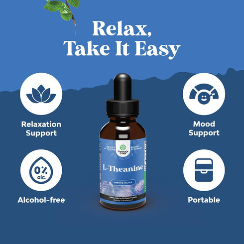 High Absorption L-Theanine Liquid Drops, Nootropic Focus Supplement with 200mg L Theanine and Chamomile Extract, 2oz